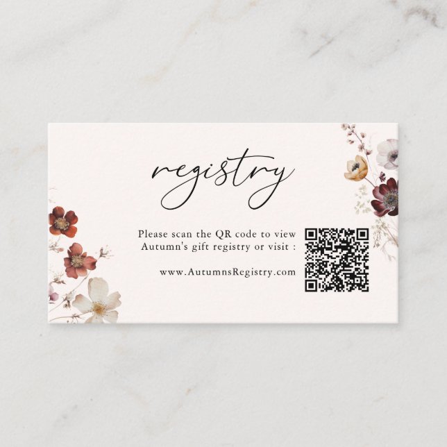 Fall Florals QR Code Gift Registry Enclosure Card (Front)