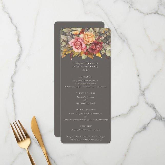 Fall Florals Thanksgiving Flat 4 Course Menu (Front/Back In Situ)