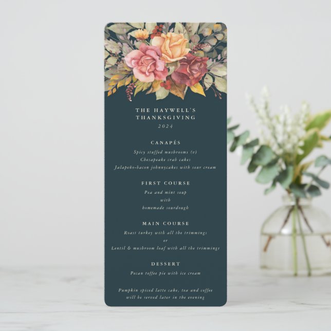 Fall Florals Thanksgiving Flat 4 Course Menu (Standing Front)