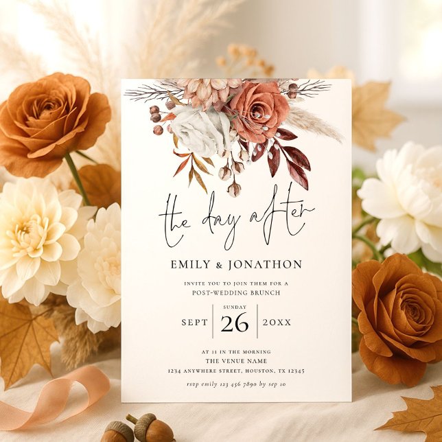 Fall Florals The Day After Photo Wedding Brunch  Invitation (Creator Uploaded)