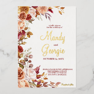 Fall Flower Foil Wedding Invitation