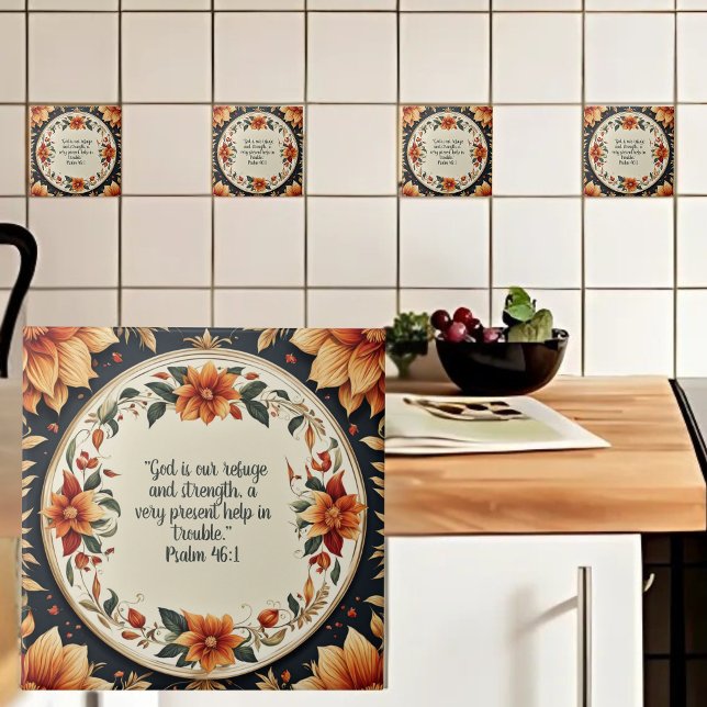 Fall Flower Frame Bible Verses  Ceramic Tile (Creator Uploaded)