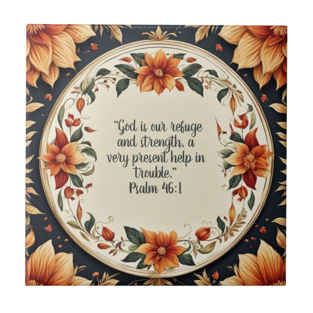 Fall Flower Frame Bible Verses  Ceramic Tile (Front)