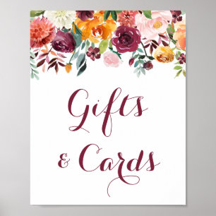 Fall Flower Gifts and Cards Table Sign, Orange Poster