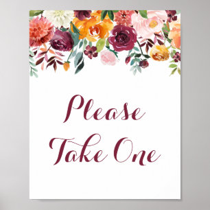 Fall Flower Please Take One Sign Poster, Orange