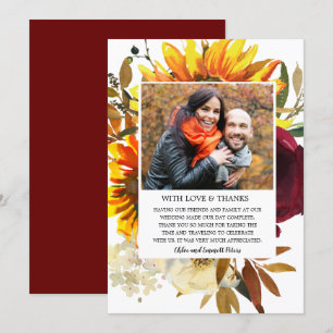 Fall Flower Sunflower Floral Wedding Photo Thank You Card