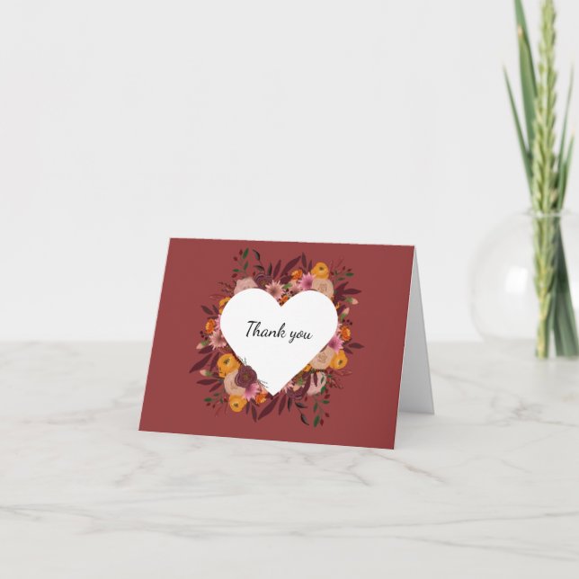 Fall Flower Wedding Blank Thank you Cards  (Front)