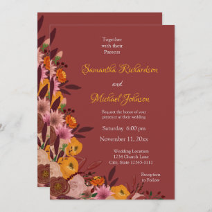 Fall Flower Wedding Invitation