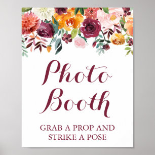 Fall Flower Wedding Photo Booth Sign Poster
