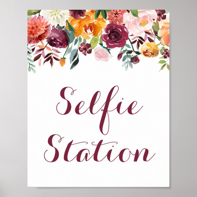 Fall Flower Wedding Selfie Station Sign Poster (Front)