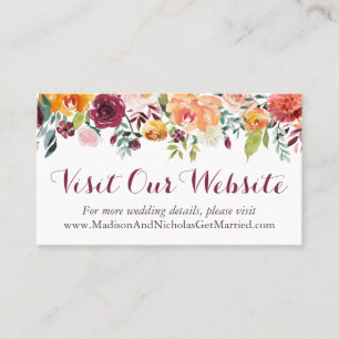 Fall Flower Wedding Website Insert Cards, Orange