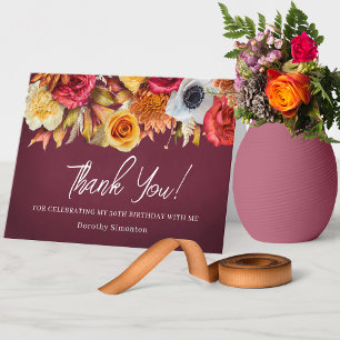 Fall Flowers 30th Birthday Folded Thank You Card