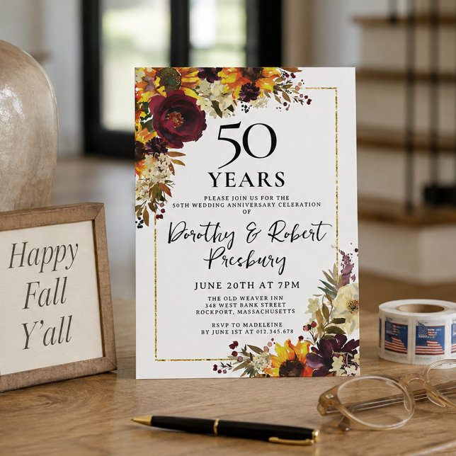Fall Flowers 50th Wedding Anniversary Party Invitation (Creator Uploaded)