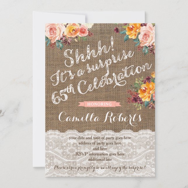 Fall flowers 65th Surprise Birthday Party Invites (Front)