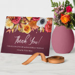 Fall Flowers 90th Birthday Folded Thank You Card<br><div class="desc">Elegant burgundy thank you card has a lush border of fall flowers across the top. Burnt orange, bright red, golden yellow and a pop of white. Thank you is written in a bright why trendy script. Two lines of text below let you customise your message. Of course there is room...</div>