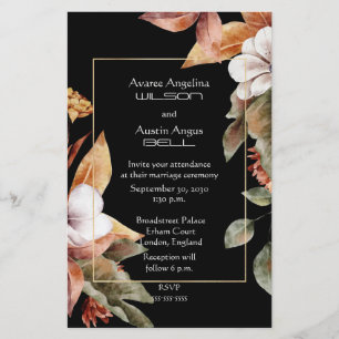 Fall Flowers and Leaves Wedding Invitation