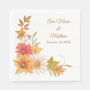 Fall Flowers and Leaves Wedding Napkin