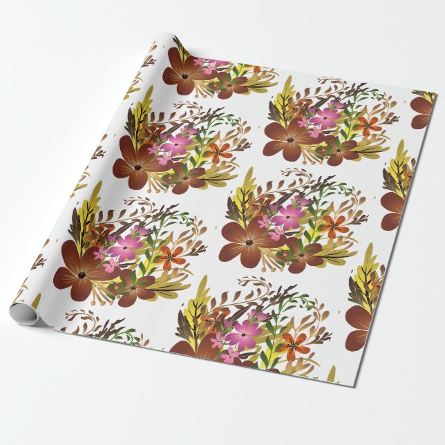 Fall flowers and leaves wrapping paper (Unrolled)