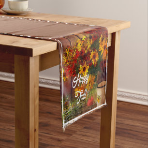 Fall flowers and mug with customisable text short table runner