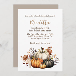Fall Flowers and Pumpkins Watercolor Autumn Invitation