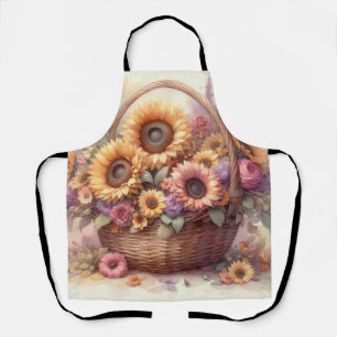 Fall flowers and sunflowers watercolor pastels apron
