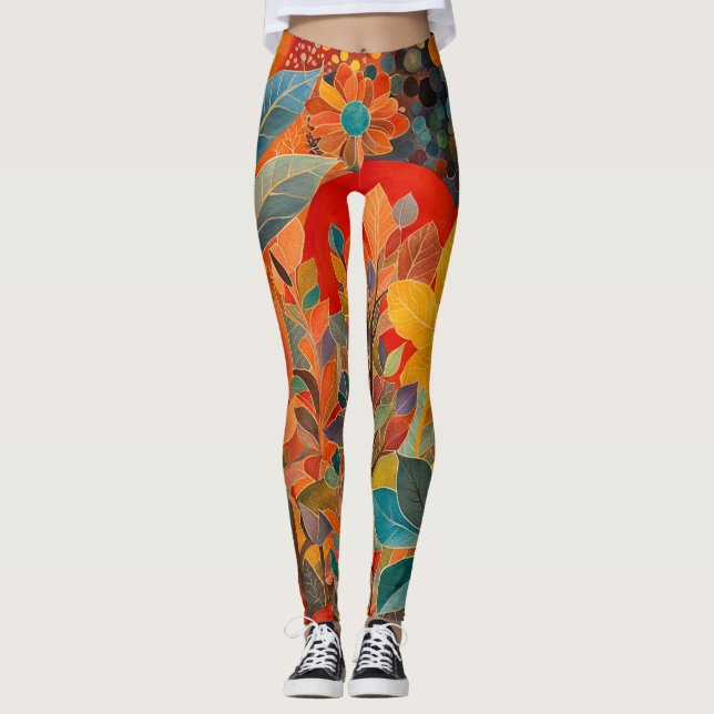 Fall Flowers Artwork Leggings (Front)