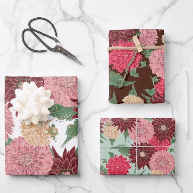 Fall Flowers Dahlien Wrapping Paper Sheet (Front)