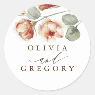 Fall Flowers Elegant Romantic Wedding Classic Round Sticker