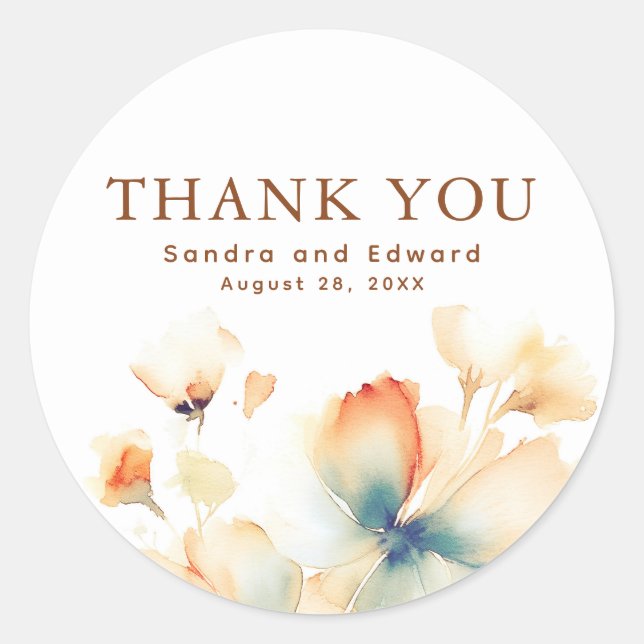Fall Flowers Elegant Thank You Classic Round Sticker (Front)