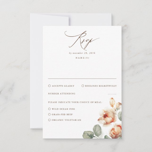 Fall Flowers Elegant Wedding RSVP Card (Front)