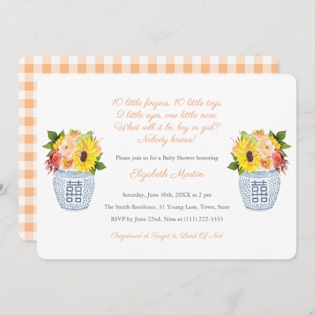 Fall Flowers Gender Neutral Autumn Baby Shower Invitation (Front/Back)