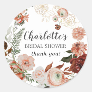Fall Flowers Greenery Bridal Shower Thank You  Classic Round Sticker