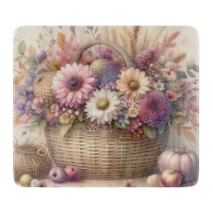 Fall flowers in pastel colours watercolor painting cutting board