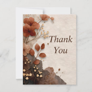 Fall Flowers & Leaves on Cream Thank You Card
