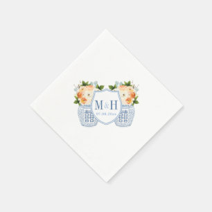 Fall Flowers Monogram Chinoiserie Wedding Party Napkin