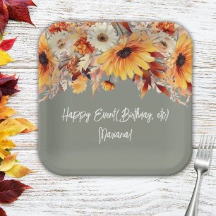 Fall Flowers on Sage Party Paper Plate