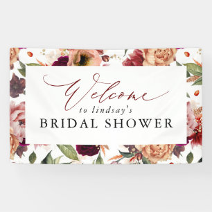 Fall Flowers Orange and Burgundy Red Welcome Banner