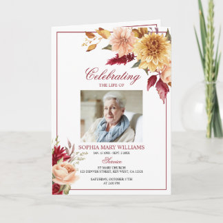 Fall Flowers Photo Memorial Funeral Programs