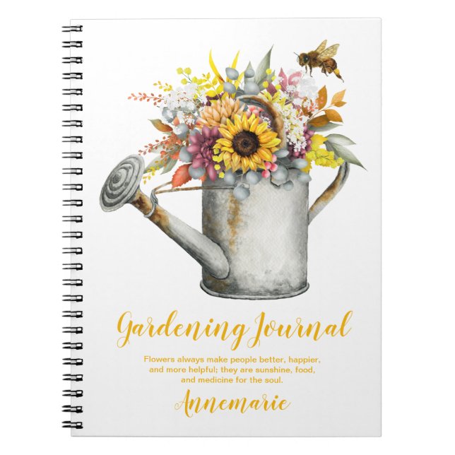 Fall Flowers Rustic Watering Can Gardening Journal (Front)