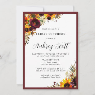 Fall Flowers Sunflower Rose Bridal Shower Luncheon Invitation