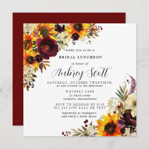 Fall Flowers Sunflower Rose Bridal Shower Luncheon Invitation