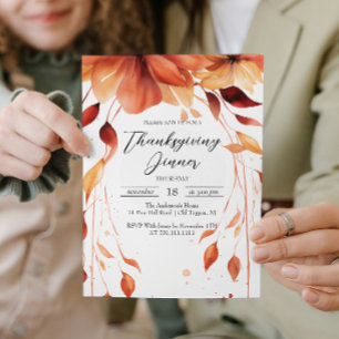 Fall Flowers Thanksgiving Dinner Invitation