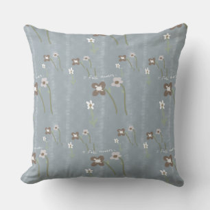 Fall Flowers Throw Pillow – Dusty Blue Floral Patt