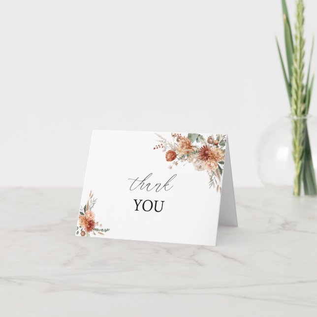 Fall  Flowers Watercolor Baby Shower Thank You Card (Front)