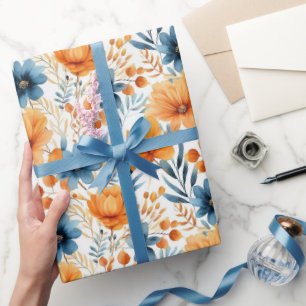 Fall Flowers Watercolor Pretty Birthday Giftwrap Wrapping Paper
