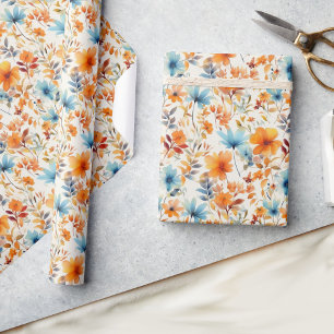 Fall Flowers Watercolor Pretty Birthday Giftwrap Wrapping Paper