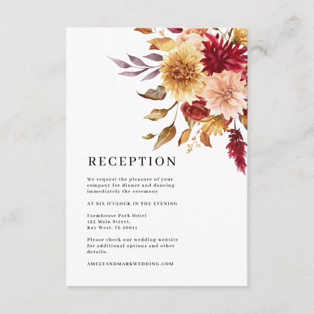 Fall Flowers Wedding Reception Enclosure Card (Front)