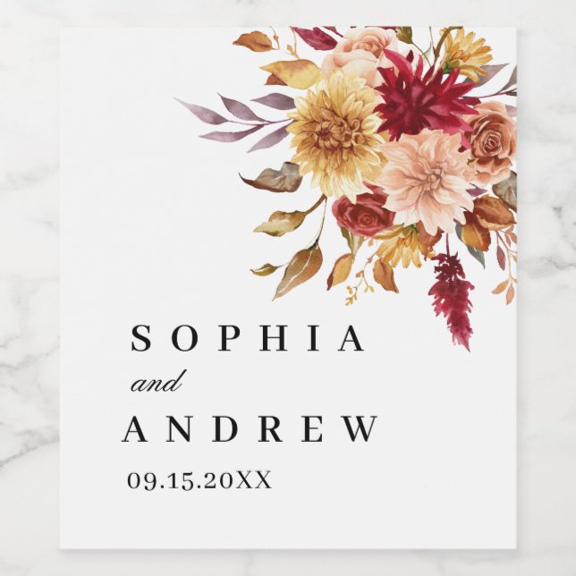 Fall Flowers Wedding Wine Label (Single Label)