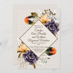 Fall Flowers with Pampas Grass and Feather Wedding Invitation