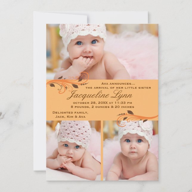 Fall Flurry Photo Birth Announcement (Front)